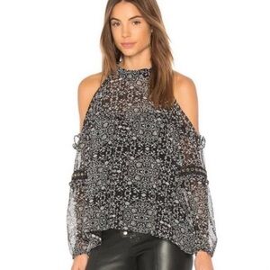 MISA LA Margarita Cold Shoulder Top Chiffon Long Sleeve Black White XS NWT